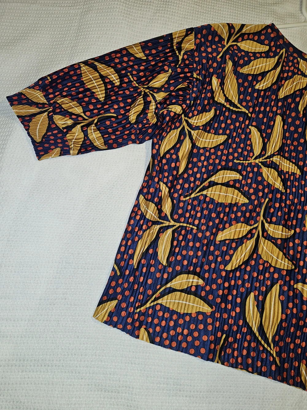 Zara Trafaluc Small Floral Polka Dot Blouse Navy Mustard Boho